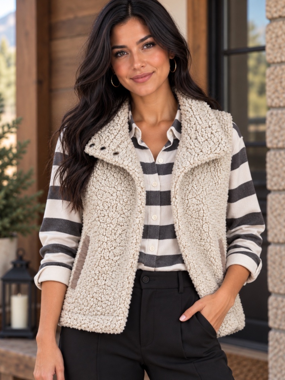 Dylan by True Grit Frosty Tipped Shearling Snap Vest